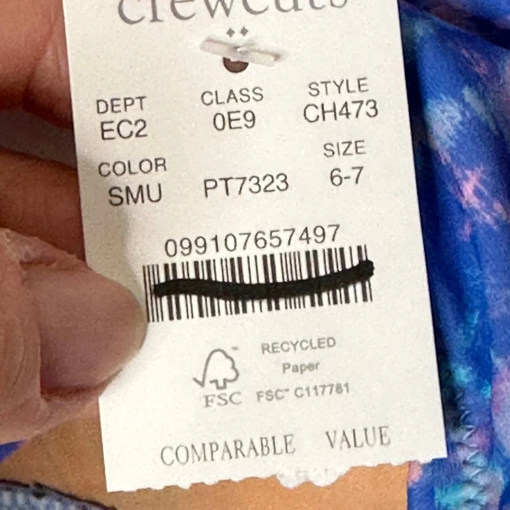 Crewcuts J Crew Smocked Ruffle Tie Dye Bikini Swim‎ Top Girls Size 6 7 UPF 50+